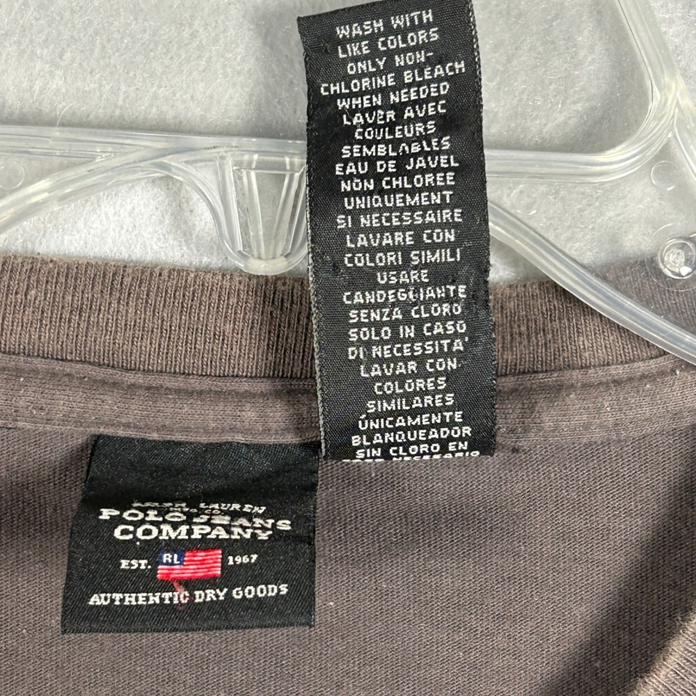 Polo Jeans Co Ralph Lauren T-Shirt Mens L Brown Solid Long Sleeve Logo Graphic - Picture 5 of 12